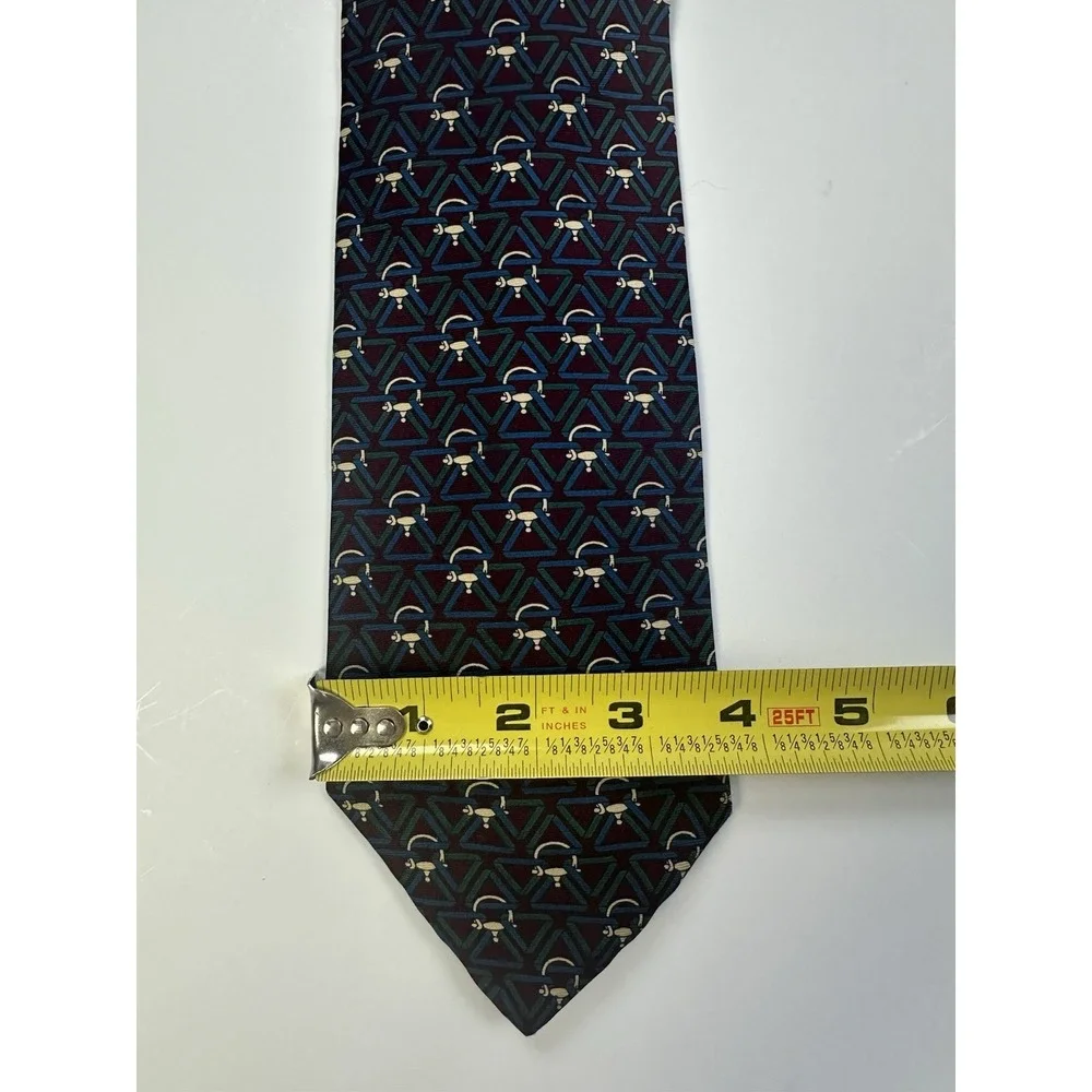 Vintage Christian Dior Geometric Pattern Silk Neck Tie‎ Maroon Link